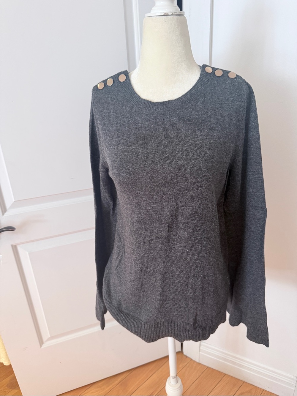 LOFT Dark Charcoal Ribbed Crewneck Sweater
